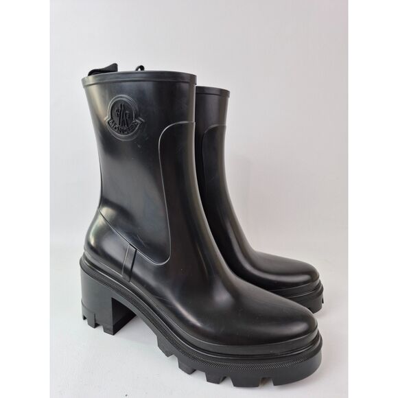 Moncler Women's Black Loftgrip Block-Heel Rain Boots Size 41 - Picture 1 of 8